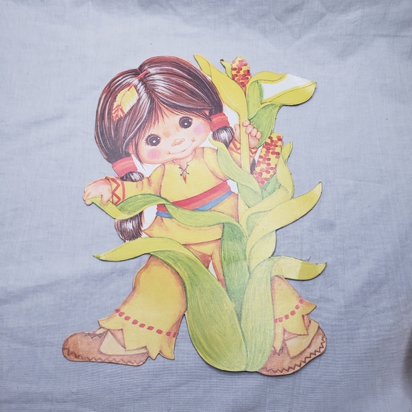 Two Vintage Fall Thanksgiving Cut Outs Pilgrims Big Eyes Die Cut - Picture 4 of 5